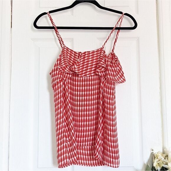 Tucker Ruffle Camisole Red Teardrop in Double Georgette Silk - Picture 6 of 8